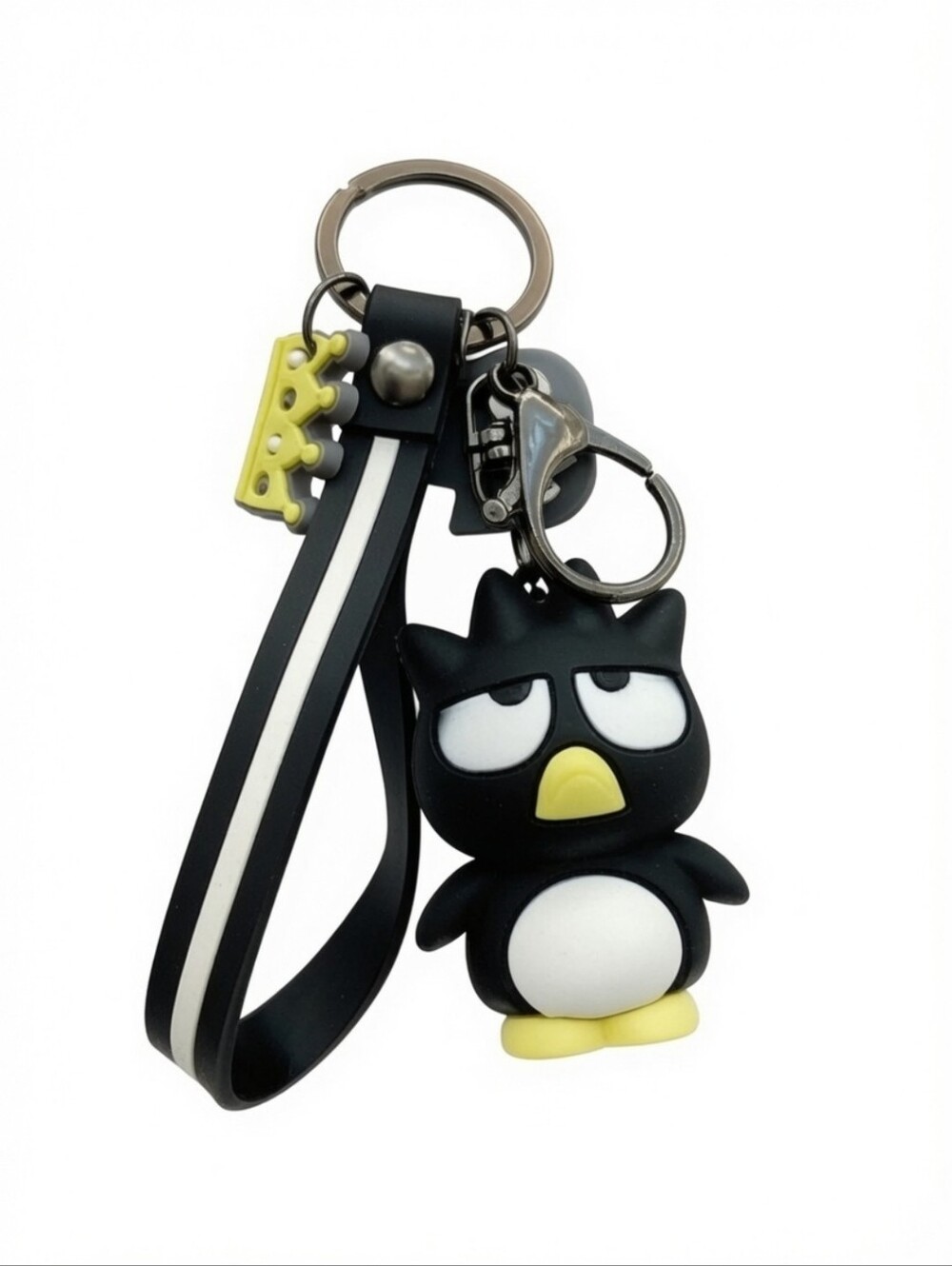 Kawaii Cool Penguin Keychain Black Yellow Silicon
